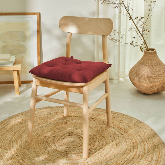Galette de chaise carr&eacute;e unie coton bachette - lot de 2 (bordeaux)