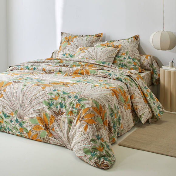Linge de lit Mada imprim&eacute; grandes fleurs - coton 57 fils/cm&sup2; (vert)