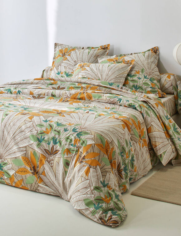 Mada-beddengoed met grote bloemenprint &ndash; katoen 57 draden/cm&sup2; (groen)