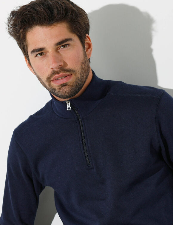 Sweat molleton col camionneur zippé (marine)
