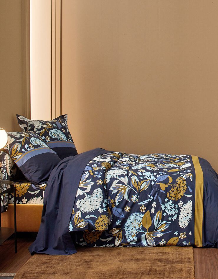 Linge de lit Hortense en coton imprimé fleuri (bleu)
