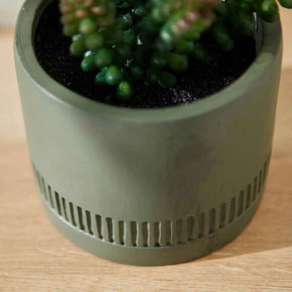 Plante verte artificielle et pot en ciment (vert)