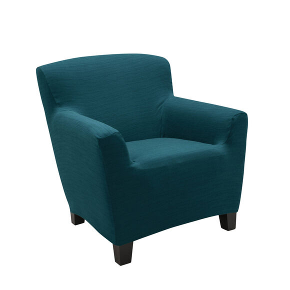 Housse extensible unie canap&eacute; fauteuil accoudoirs (bleu canard)