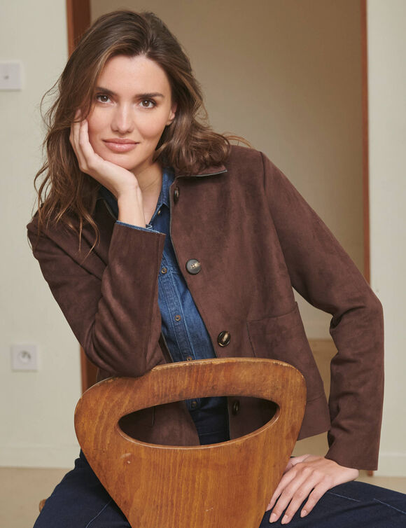 Veste boutonn&eacute;e, su&eacute;dine (marron)