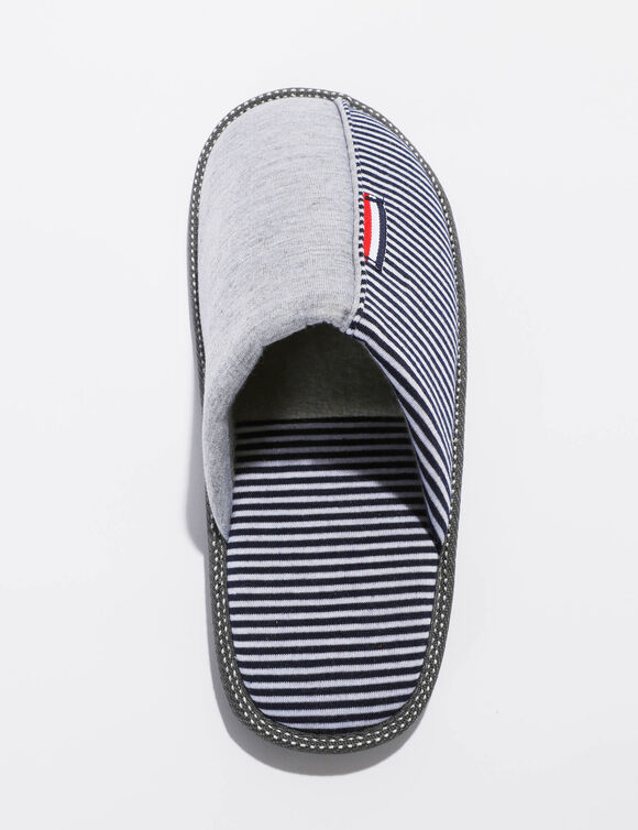 Chaussons mules unis bande rayée (gris)