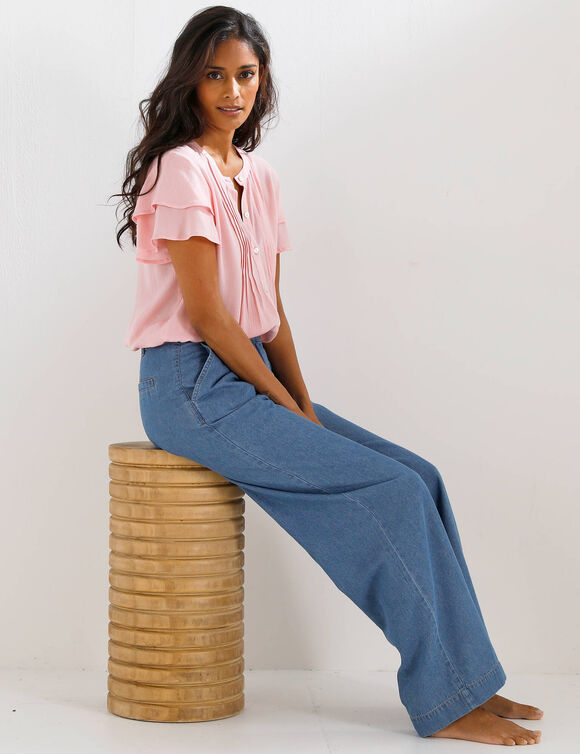 Chemisier manches courtes papillon, cr&eacute;pon (rose)