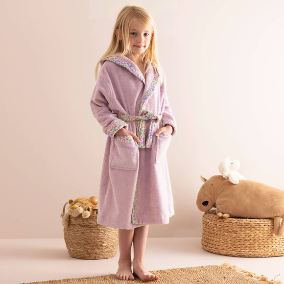 Peignoir de bain enfant à capuche éponge coton - 340 g/m² (parme)