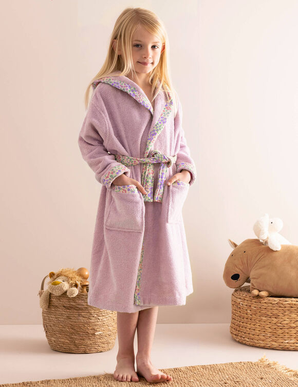 Peignoir de bain enfant à capuche éponge coton - 340 g/m² (parme)