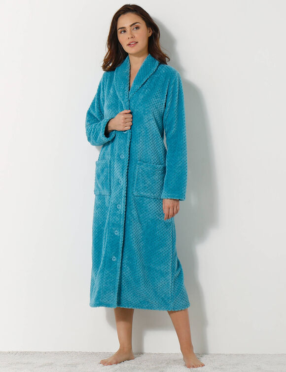 Robe de chambre maille polaire col ch&acirc;le - longueur 120 cm (turquoise)