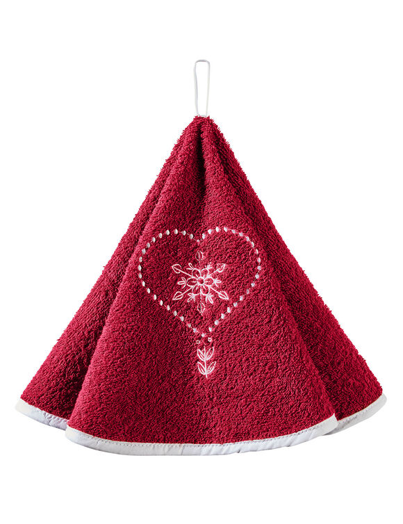 Essuie-mains éponge brodée coeurs forme cloche - lot de 2 (rouge)