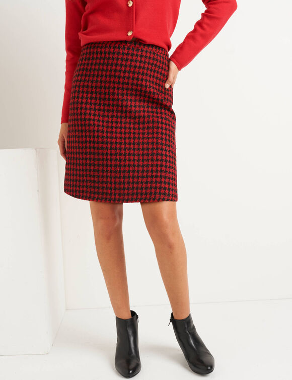 Jupe trapèze courte en tweed, carreaux bicolores (noir / rouge)