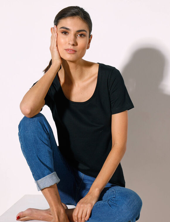 T-shirt uni col rond, coton biologique(**) (noir)