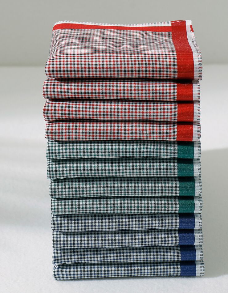 Mouchoirs à carreaux lot de 6 ou lot de 12 (bleu + rouge + vert)