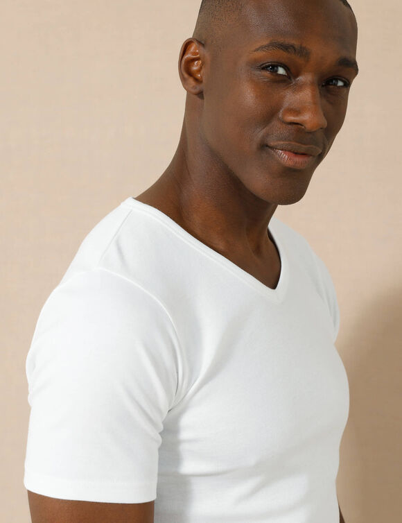 T-shirt sous-v&ecirc;tement homme col V manches courtes chaleur douce - lot de 2 (blanc)
