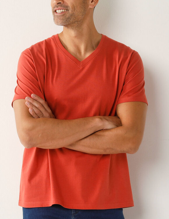 Tee-shirt col V manches courtes - lot de 3 (corail + vert sauge + kaki)