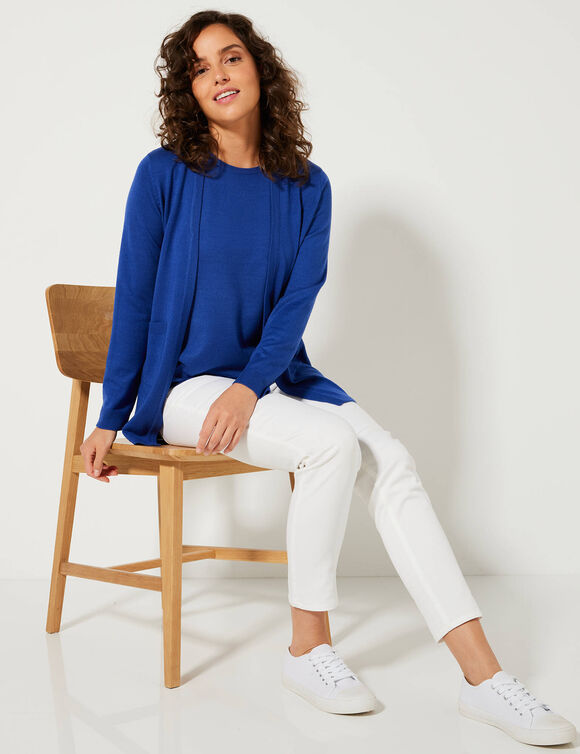Gilet porter ouvert, maille toucher doux (bleu dur)