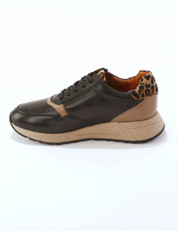 Leren sneakers met rits en veters (zwart)