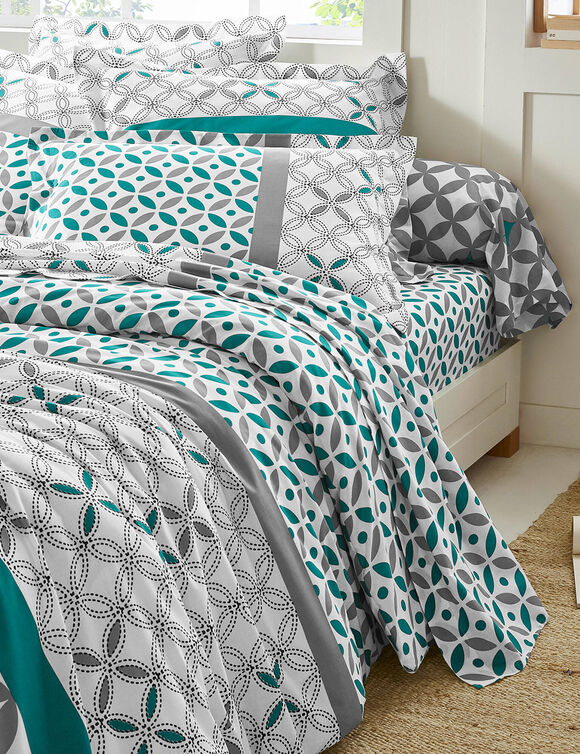 Linge de lit Marlow coton, imprimé géométrique (gris / vert)