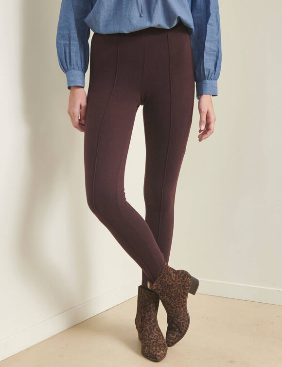 Legging plis piqu&eacute;s, taille &eacute;lastiqu&eacute;e (prune fonc&eacute;)