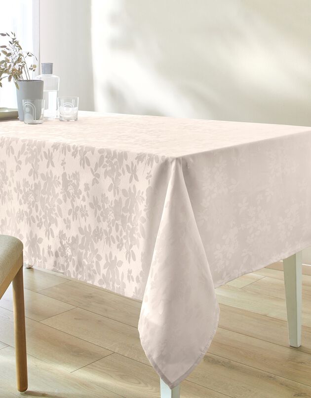 Damast tafellaken met bladerenprint Colombine® (ivoorkleur)