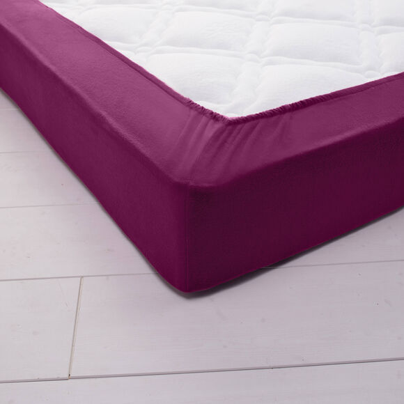 Drap-housse uni flanelle bonnets 32 cm (prune)