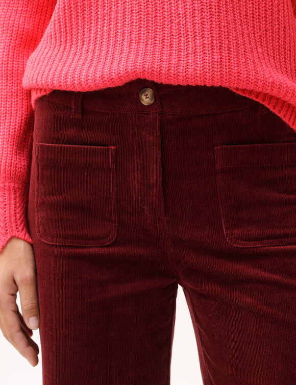 Pantalon velours coupe large taille haute, petite stature (bordeaux)