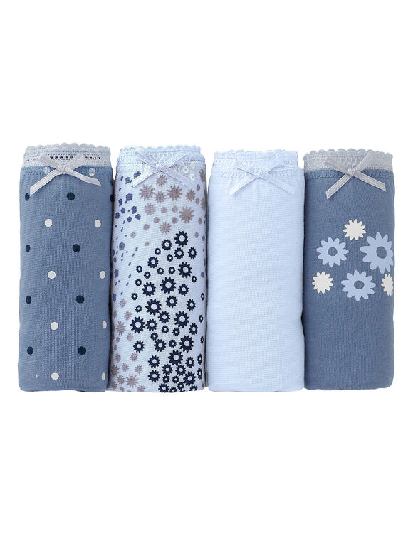 Shorty « motifs fleurettes » en coton - Lot de 4 assortis (bleu / jeans)