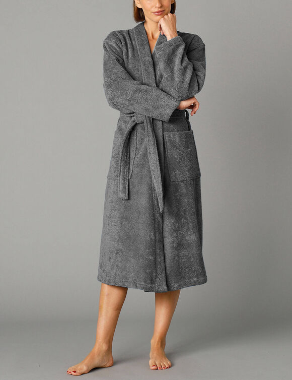Peignoir mixte adulte col kimono - &eacute;ponge bouclette 380 g/m&sup2; (anthracite)