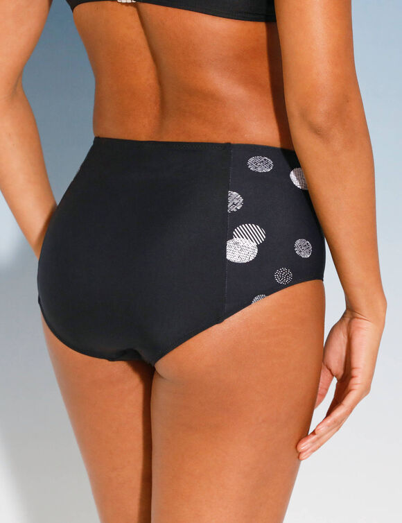 Culotte de bain taille haute Davao imprimé pois (noir / blanc)