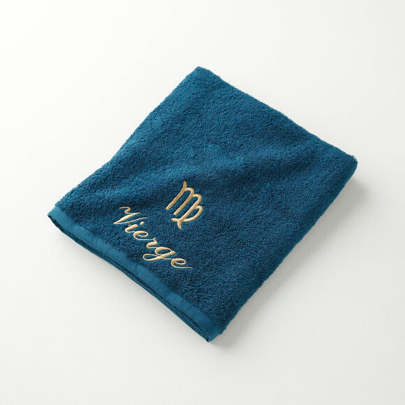 Serviettes de bain brodées  Vierge - 420g/m2 (bleu paon)