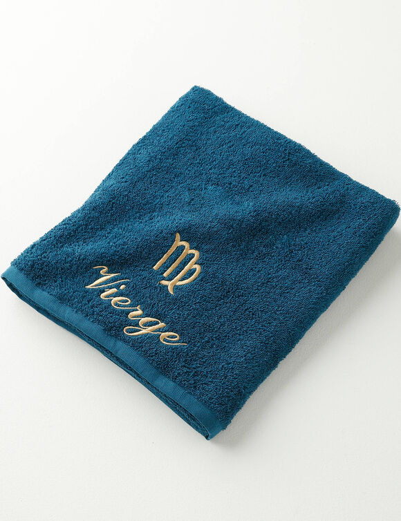 Serviettes de bain brodées  Vierge - 420g/m2 (pauwblauw)