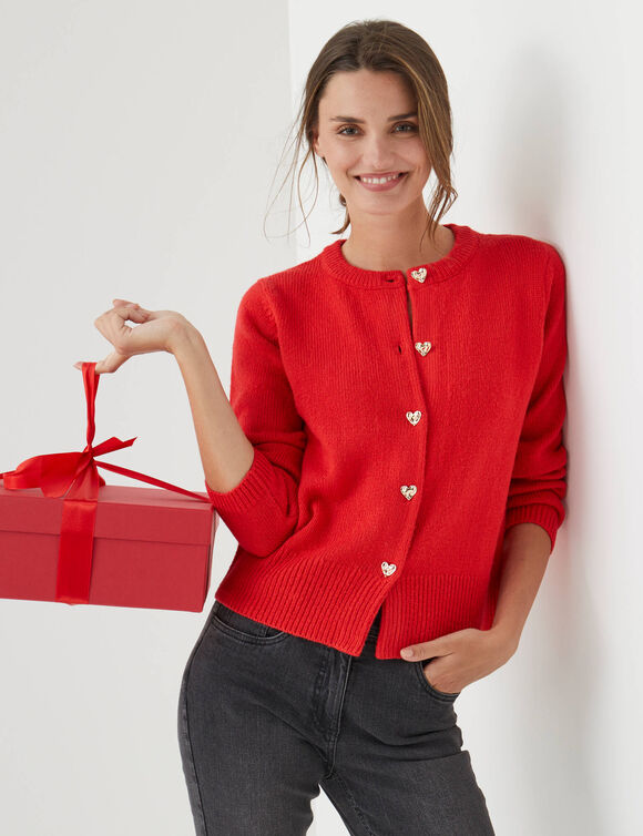 Vest met hartvormige knopen, van gebreid materiaal (rood)