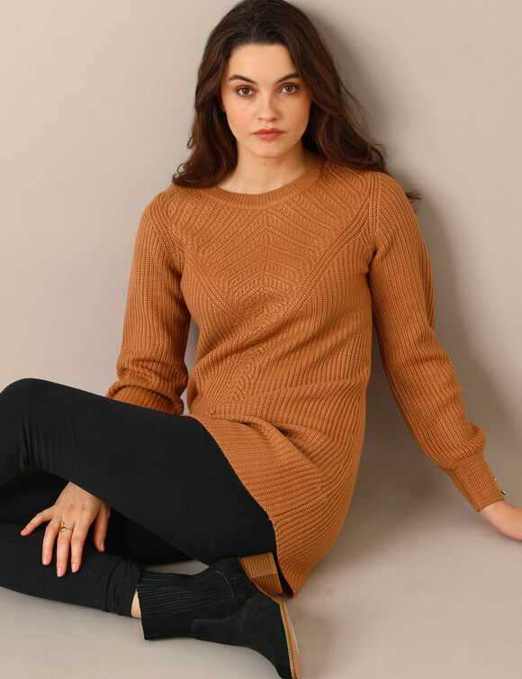 Pull-tunique maille fantaisie  (noisette)