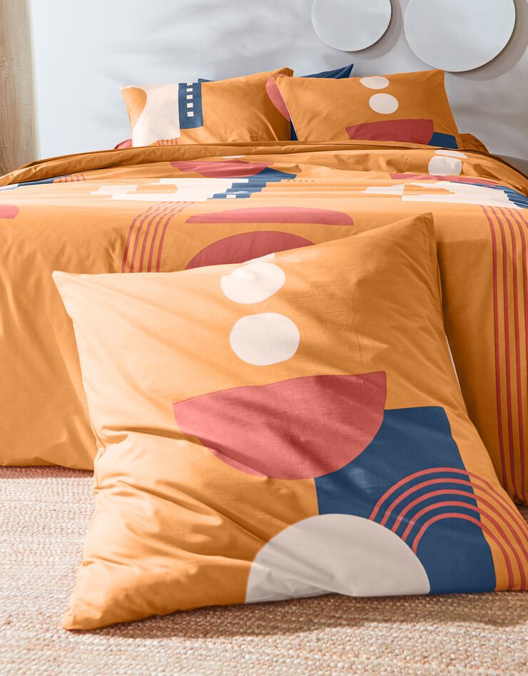 Linge de lit Nino en coton imprimé géométrique, orange, hi-res image number 1