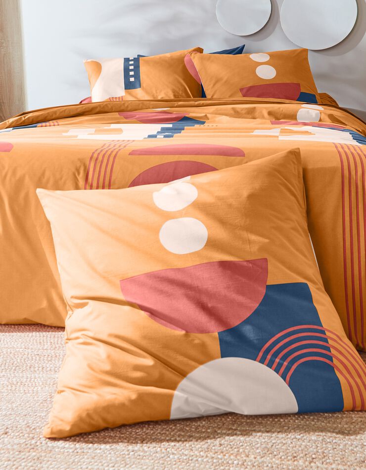 Linge de lit Nino en coton imprimé géométrique, orange Linge de lit Nino en coton imprimé géométrique, orange, hi-res image number 1