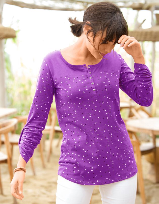 Bedrukt, Tunesisch T-shirt met lange mouwen (violine)