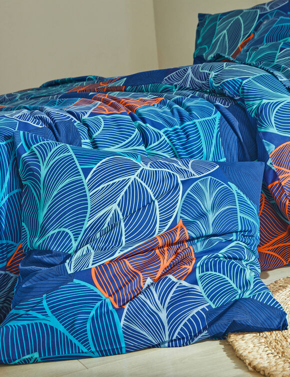 Bedlinnen Elsa in polykatoen met bladerenmotief (blauw)