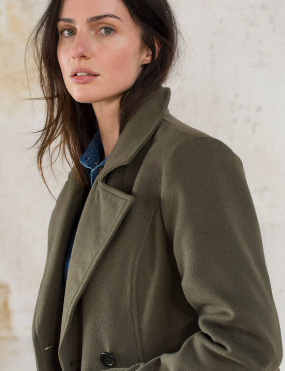 Manteau caban boutonn&eacute; uni (kaki)