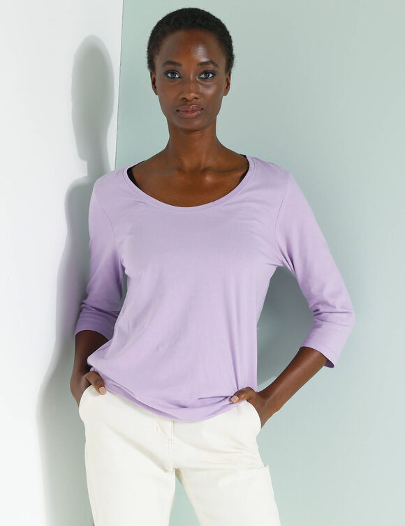 T-shirt manches 3/4 uni, coton (mauve)