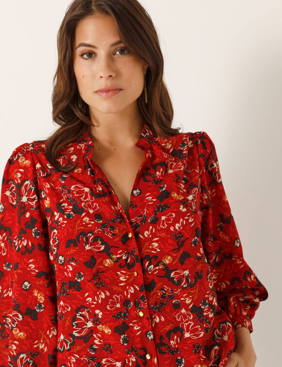 Chemisier imprimé floral (rouge / indigo)
