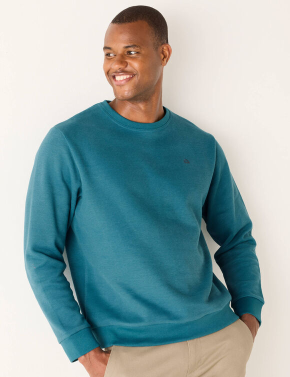Sweat chaud col rond brodé poitrine maille côtelée (bleu océan)