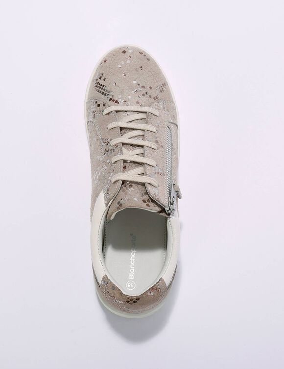 Sneakers met rits, in geperforeerd leer (GLANZEND BEIGE)