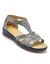 Bedrukte sandalen in leer, grote breedte (marine)