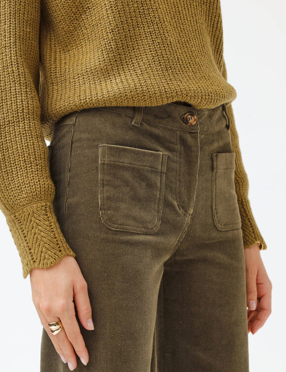 Pantalon velours coupe large taille haute, stature moyenne (kaki)