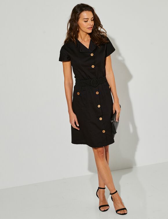 Robe saharienne boutonnée (noir)