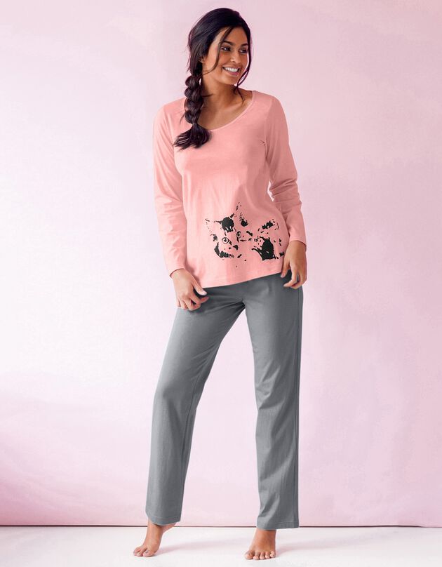 Pyjama imprimé chat - lot de 2 (pêche + céladon)