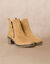 Boots in splitleer met rits en hak, extrabreed (bruin)