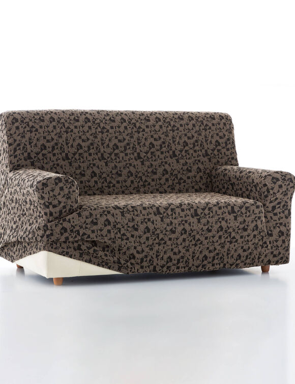 Rekbare zetelhoes, grafisch vlekkenmotief (bruin)