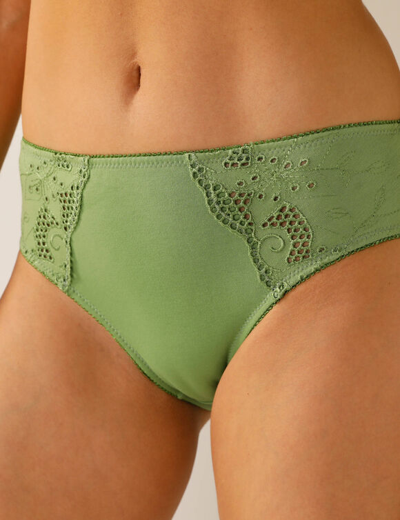 Culotte brod&eacute;e forme midi coton uni Olbia - lot de 2 (vert)
