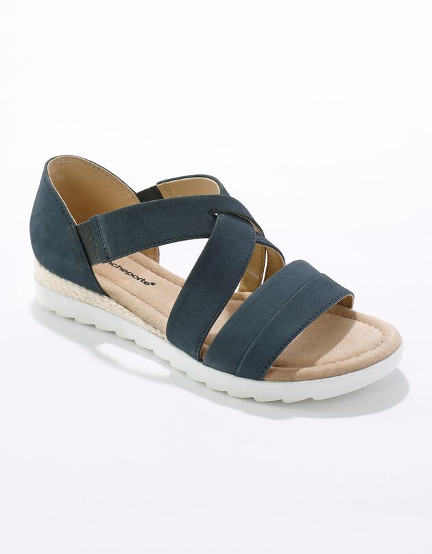 Sandales élastiquées en croûte de cuir - largeur confort (bleu)